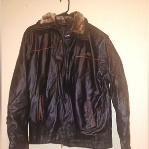Black leather bomber jacket